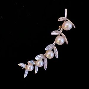 Fern Akoya Cultured Pearl Sterling Brooch Pin